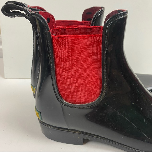 Ralph Lauren Black Red Tally Rubber Short Rain Boots Size 8 - Picture 13 of 14